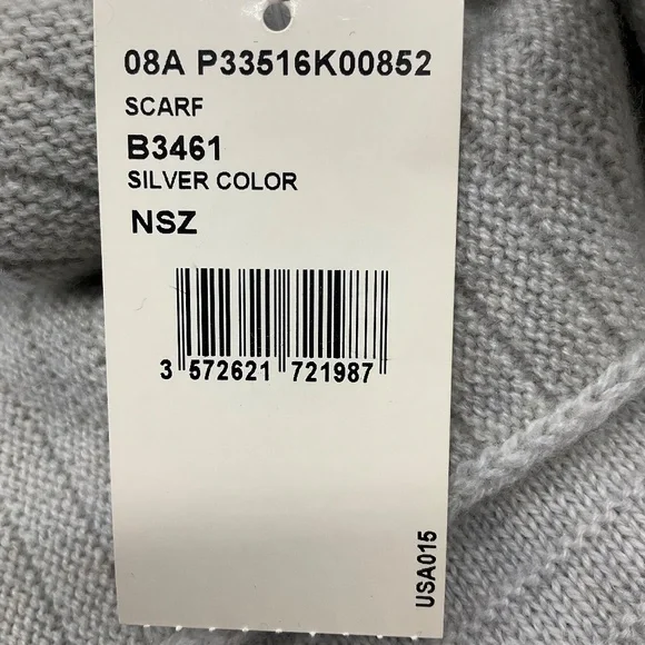 CHANEL SILVER / GREY / NAVY 2008 FRINGED CASHMERE KNIT SCARF - Picture 13 of 16